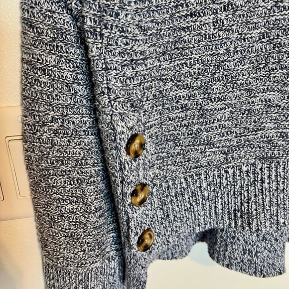Joie Blue Marled Knit Crewneck Sweater with Step Hem Side Buttons Size Large - Picture 5 of 7